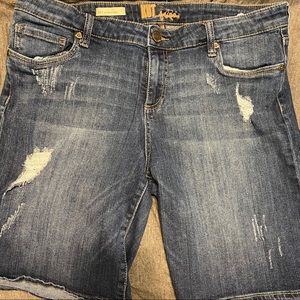 Lightly distressed denim boyfriend shorts